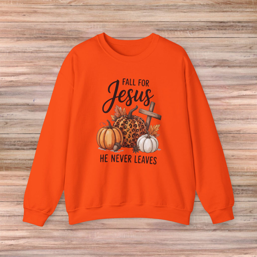 Fall For Jesus He Never Leaves Sweater