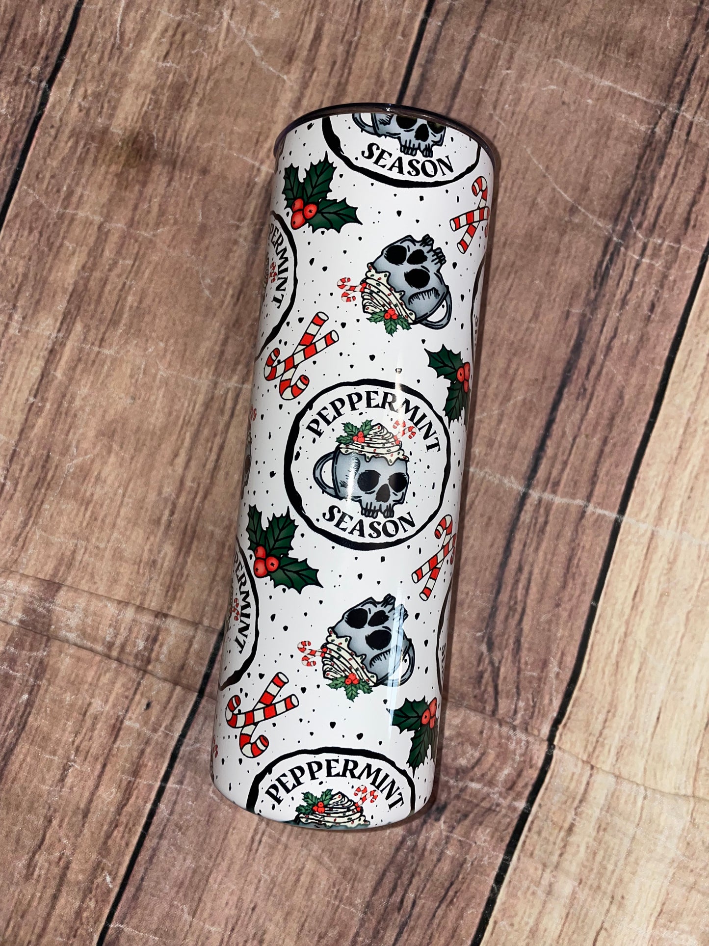 Peppermint Season Skull Tumbler