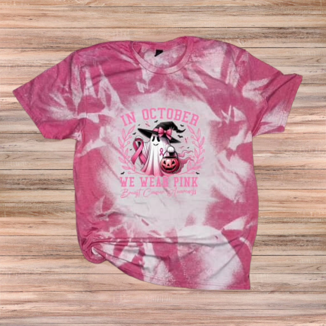 In October We Wear Pink Halloween Ghost Tshirt