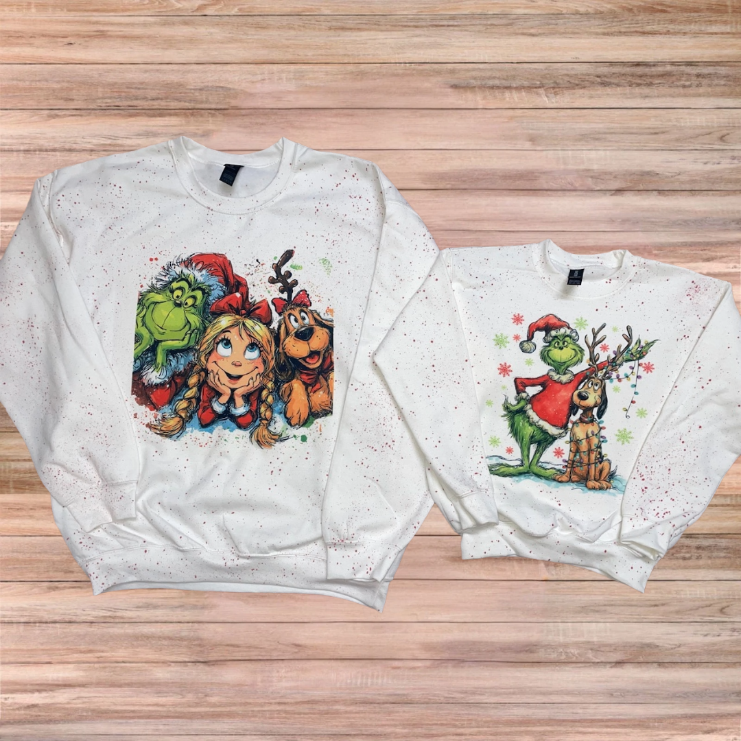 Grinch Family Matching Splatter Christmas Family Duo Sweater